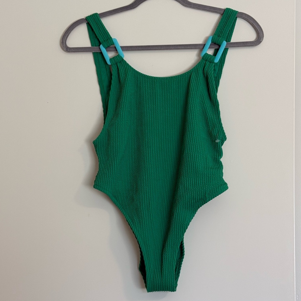 Aerie Vibrant Green Swimwear. Crinkle Ring Birthday Scoop One Piece Ribbed